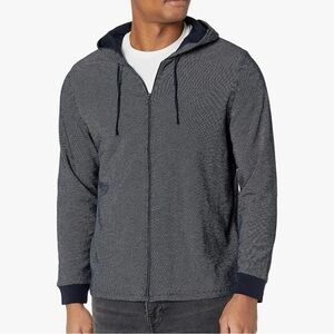 Vince Full Zip-Up Hoodie Mens XL Navy Blue Jacket Sweater White Micro Dot Casual